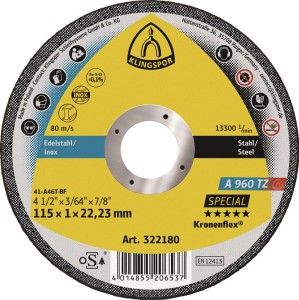 Tarcza tnąca A 960 TZ Special średnica 115 x 1 mm prosta INOX otwór 22,23 mm KLI