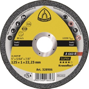 Tarcza tnąca A 660 R Supra średnica 125 x 1 mm prosta INOX otwór 22,23 mm KLINGS
