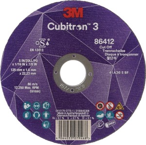 Tarcza tnąca Cubitron™ 3 śred. 125 x 1,6 mm prosta 3M™ Cubitron™ 3 otwór 22,23 m