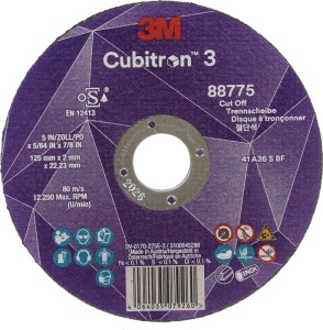 Tarcza tnąca Cubitron™ 3 śred. 125 x 2 mm prosta 3M™ Cubitron™ 3 otwór 22,23 mm