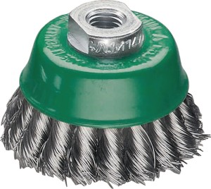 Szczotka garnkowa śred. 100 mm M14 grubość drutu 0,5 mm stal 9000 min-¹ LESSMANN
