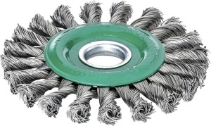 Szczotka tarczowa śred. 115 mm otwór grubość drutu 0,5 mm stal szlachetna 14 mm
