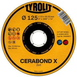 Tarcza tnąca PREMIUM CERABOND X śred. 125 x 1,0 mm prosta otwór 22,23 mm TYROLIT