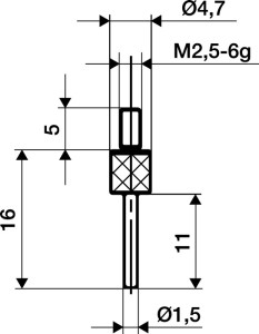 Końcówka pomiarowa śred. 1,5 mm długość 11 mm trzpień M2,5 twardy metal pasuje d