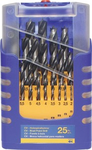 Zestaw wierteł spiralnych do drewna 012K 25-częśc. śred. 1–13 mm 0,5 mm rosnąco