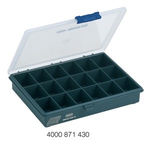 Skrzynka asortymentowa szer. 240 x gł. 195 x wys. 43 mm 18 półek przezroczysty c